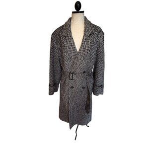 Dash Womens Belted Coat Tweed Size Small Black White Oversized Vintage